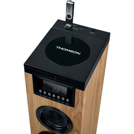 Altoparlante a torre - THOMSON - Nero/Legno - Bluetooth/CD/USB/SD, 60W, Radio FM, Telecomando, Alimentatore 230 V