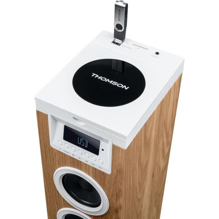 Altoparlante a torre - THOMSON - Bluetooth/CD/USB/SD - Bianco/Legno - 60W - Radio FM