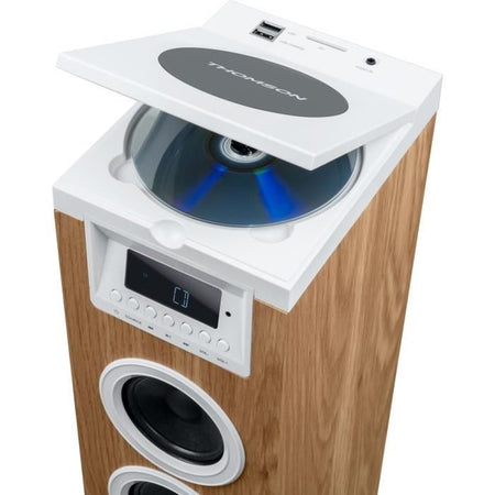 Altoparlante a torre - THOMSON - Bluetooth/CD/USB/SD - Bianco/Legno - 60W - Radio FM