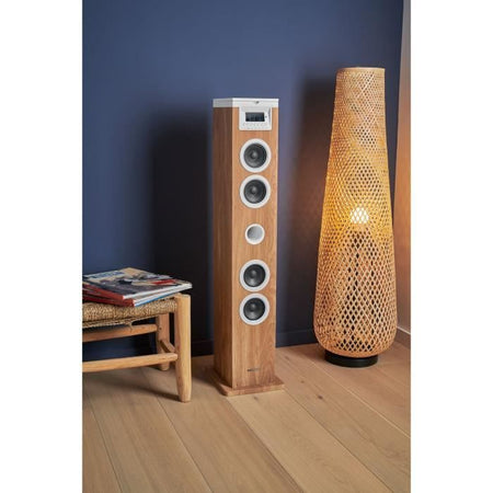 Altoparlante a torre - THOMSON - Bluetooth/CD/USB/SD - Bianco/Legno - 60W - Radio FM
