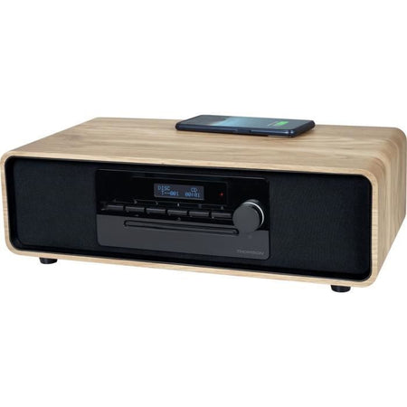 Microsistema Bluetooth - THOMSON - Legno/Nero - Radio FM/DAB+/CD/MP3/USB/Induzione, 75W, display LCD, Telecomando, Alimentatore. 230 V