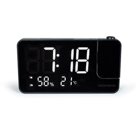 Radiosveglia proiettore - THOMSON - Nero - Radio FM, Temperatura, Umidità, Doppio allarme, USB-C, Alimentazione 230 V