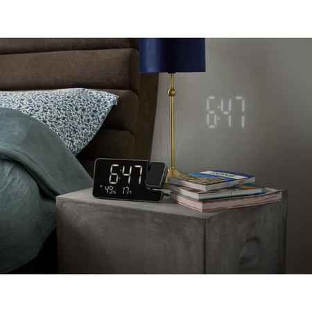 Radiosveglia proiettore - THOMSON - Nero - Radio FM, Temperatura, Umidità, Doppio allarme, USB-C, Alimentazione 230 V