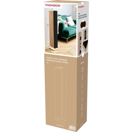 Torre audio Bluetooth - THOMSON - Legno/Nero - 120 W, ottico, USB, equalizzatore, TWS, telecomando, alimentatore. 230V