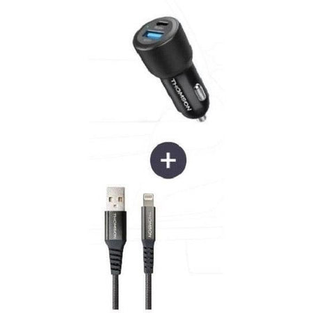 Pacchetto caricabatterie + cavo - THOMSON - Caricabatterie per auto da 60 W - Cavo USB-A a L 3A