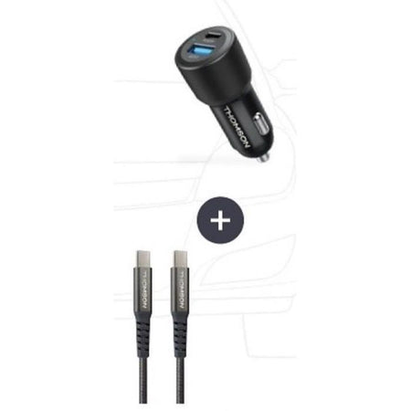 Pacchetto caricabatterie + cavo - THOMSON - Caricabatterie per auto 60 W - Cavo C-C 65 W - 1,5 m