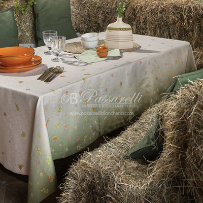 THUN® Tovaglia Antimacchia Country Flowers Green - Varie Dimensioni 2504S