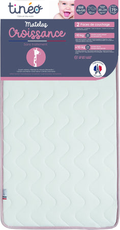Materasso TINEO CROISSANCE - Scalabile - 2 lati di supporto: Rigido e Morbido - 60x120x12 cm