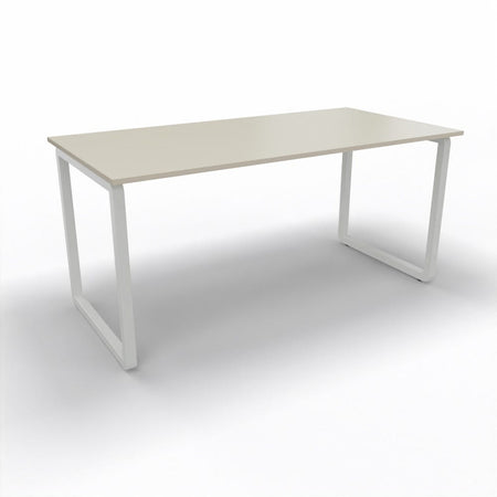 Tavolo per mensa con gamba ad anello in ferro verniciato e piano in melaminico da 6 persone cm. 160x80x72,5h