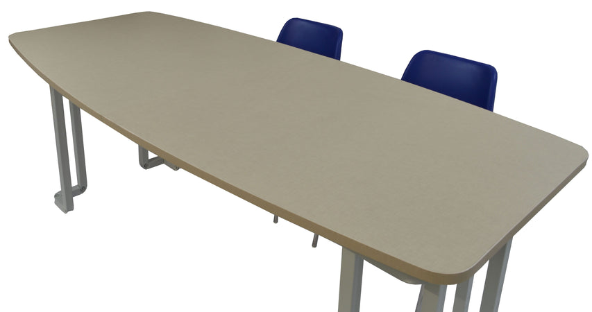 Tavolo per mensa con struttura metallica tubolare con gamba sagomata e verniciata e piano in legno sagomato ellittico per 8 persone cm. 200x100x72h