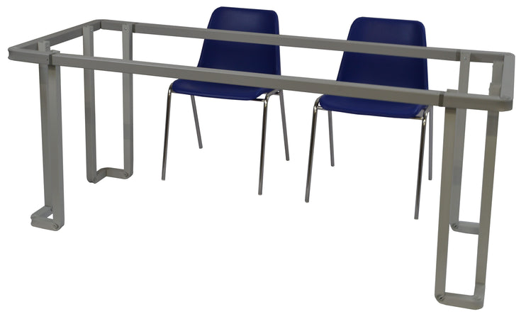 Tavolo per mensa con struttura metallica tubolare con gamba sagomata e verniciata e piano in legno sagomato ellittico per 8 persone cm. 200x100x72h