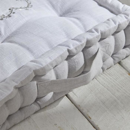 Cuscino da pavimento - TODAY - CHARME - Slub x Chambray x Ricamo Constance - 40 x 40 x 10 cm