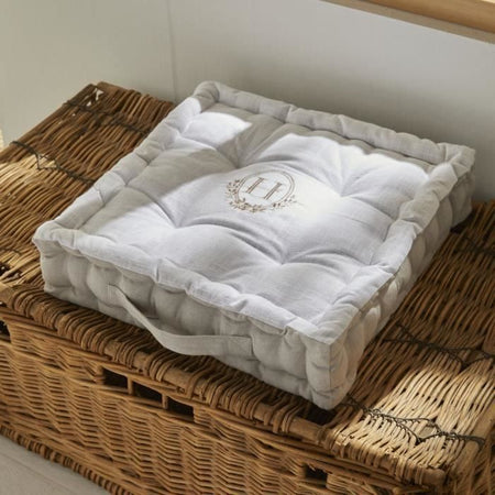 Cuscino da pavimento - TODAY - CHARME - Slub x Chambray x Ricamo Berenice - 40 x 40 x 10 cm