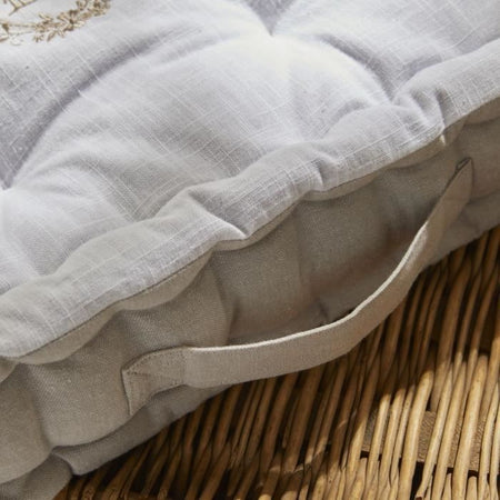Cuscino da pavimento - TODAY - CHARME - Slub x Chambray x Ricamo Berenice - 40 x 40 x 10 cm