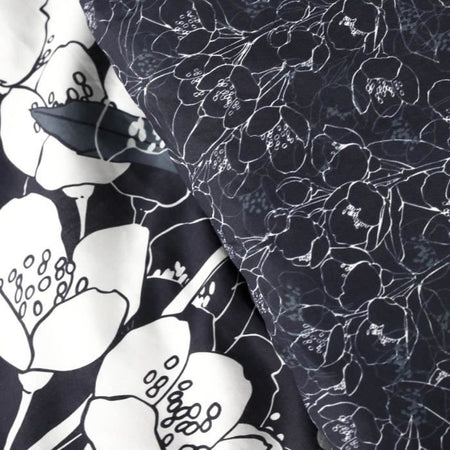 Set biancheria da letto Mawira - 2 persone - 260 x 240 cm - 100% cotone - Blu navy Motivo floreale - OGGI