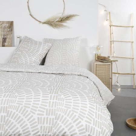 Set biancheria da letto Mawira - 2 persone - 260 x 240 cm - 100% cotone - Fantasia Etnica Beige - OGGI