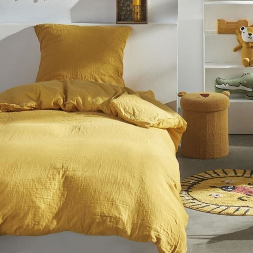 Completo letto - TODAY - 123333 - 1 persona - 140x200 cm - Garza di cotone tinta unita - Ocra