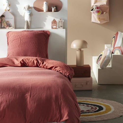 Completo letto - TODAY - 123334 - 1 persona - 140x200 cm - Garza di cotone tinta unita - Terracotta