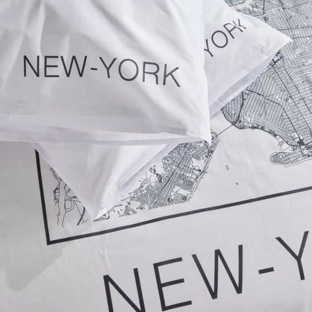 Completo letto - TODAY - JAVA - 2 persone - 240x220 cm - Cotone - Stampa New York - Bianco