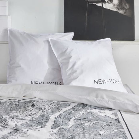 Completo letto - TODAY - JAVA - 2 persone - 240x220 cm - Cotone - Stampa New York - Bianco