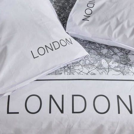 Completo letto - TODAY - JAVA - 2 persone - 240x220 cm - Cotone - Stampa Londra - Bianco