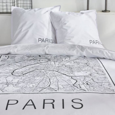 Completo letto - TODAY - JAVA - 2 persone - 240x220 cm - Cotone - Stampa Parigi - Bianco