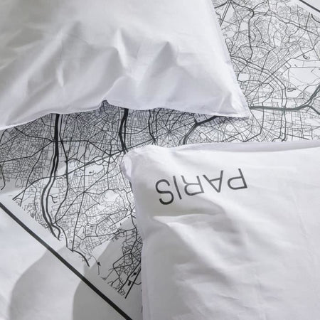 Completo letto - TODAY - JAVA - 2 persone - 240x220 cm - Cotone - Stampa Parigi - Bianco
