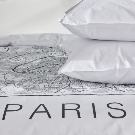 Completo letto - TODAY - JAVA - 2 persone - 240x220 cm - Cotone - Stampa Parigi - Bianco