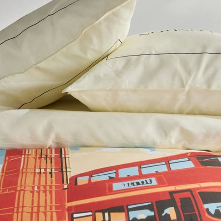 Completo letto - TODAY - JAVA - 2 persone - 240x220 cm - Cotone - Stampa Londra - Bianco sporco