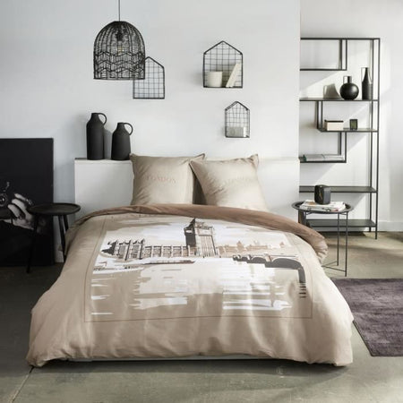 Completo letto - TODAY - JAVA - 2 persone - 240x220 cm - Cotone - Stampa Londra - Beige