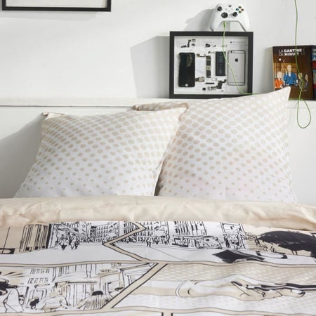 Completo letto - TODAY - JAVA - 2 persone - 240x220 cm - Cotone - Stampa manga - Beige