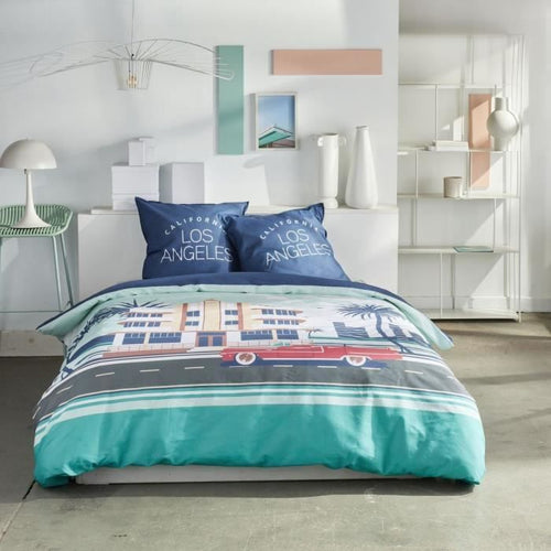 Completo letto - TODAY - JAVA - 2 persone - 240x220 cm - Cotone - Stampa Los Angeles - Blu