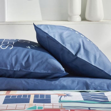 Completo letto - TODAY - JAVA - 2 persone - 240x220 cm - Cotone - Stampa Los Angeles - Blu