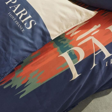 Completo letto - TODAY - JAVA - 2 persone - 240x220 cm - Cotone - Stampa Parigi - Blu
