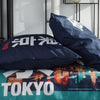 Completo letto - TODAY - JAVA - 2 persone - 240x220 cm - Cotone - Stampa Tokyo - Turchese