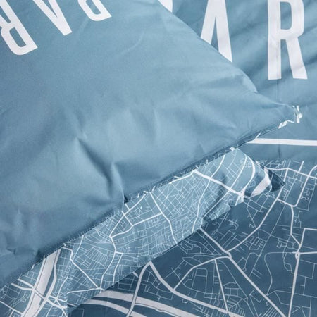 Completo letto - TODAY - JAVA - 2 persone - 240x220 cm - Cotone - Stampa Parigi - Blu