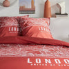 Completo letto - TODAY - JAVA - 2 persone - 240x220 cm - Cotone - Stampa Londra - Rosso