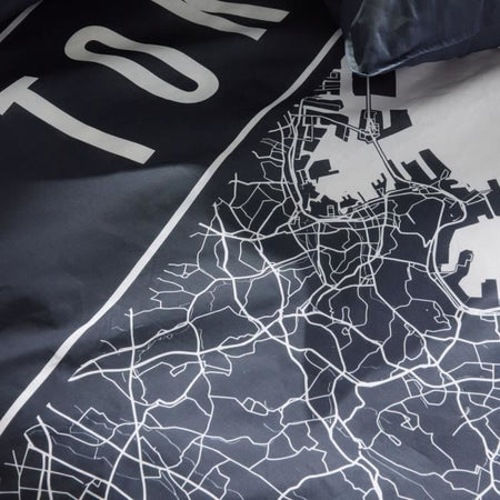 Completo letto - TODAY - JAVA - 2 persone - 240x220 cm - Cotone - Stampa Tokyo - Blu scuro