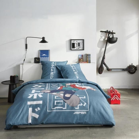 Completo letto - TODAY - JAVA - 2 persone - 240x220 cm - Cotone - Stampa Giappone - Blu