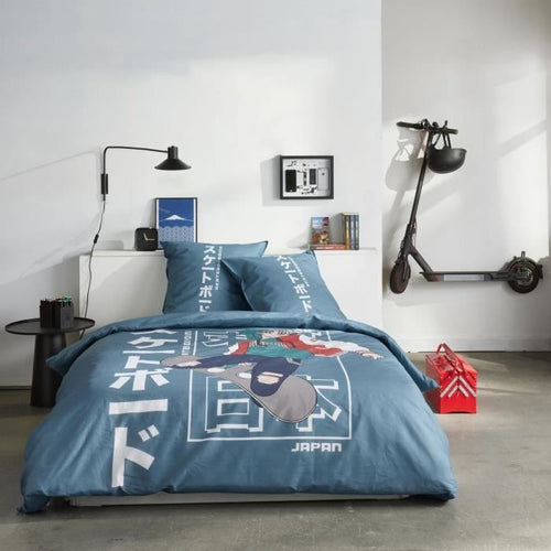 Completo letto - TODAY - JAVA - 2 persone - 240x220 cm - Cotone - Stampa Giappone - Blu
