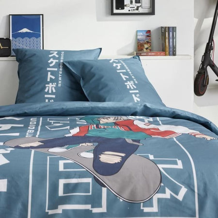 Completo letto - TODAY - JAVA - 2 persone - 240x220 cm - Cotone - Stampa Giappone - Blu