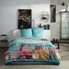 Completo letto - TODAY - JAVA - 2 persone - 240x220 cm - Cotone - Stampa Tokyo - Blu