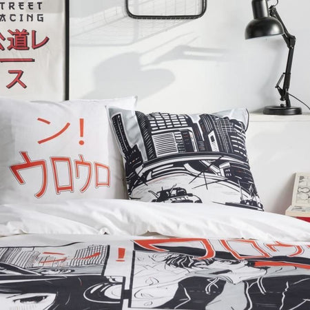 Completo letto - TODAY - JAVA - 2 persone - 240x220 cm - Cotone - Stampa manga - Bianco