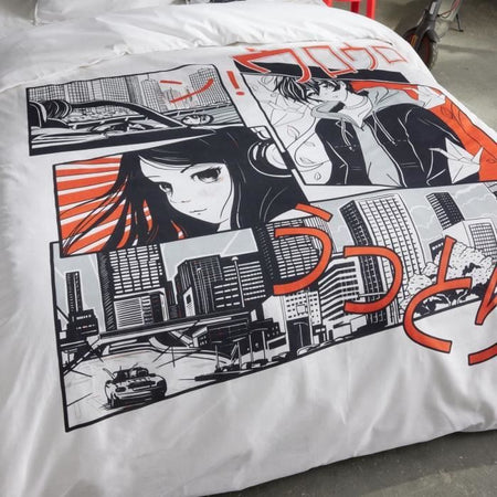 Completo letto - TODAY - JAVA - 2 persone - 240x220 cm - Cotone - Stampa manga - Bianco