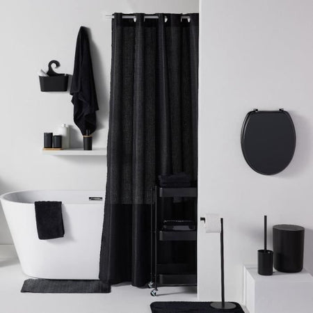 Tenda da doccia a nido d'ape - Nero - Poliestere - 180 x 200 cm - 12 ganci - UTILITY - TODAY