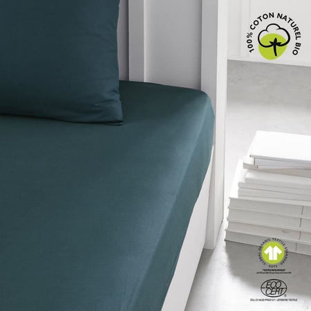 Lenzuolo con angoli - TODAY - 180 x 200 cm + 30 cm - Cotone - Pavone biologico