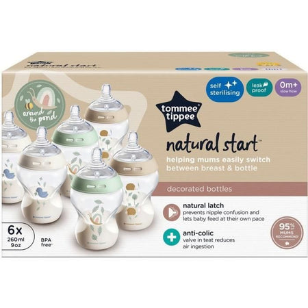 TOMMEE TIPPEE - Confezione da 6 biberon Closer to Nature - Tettarella con valvola Anti-Colic - 260ml - Multicolore