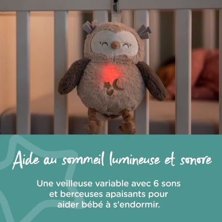 TOMME TIPPEE, lussuoso peluche con luce notturna con CrySensor, 6 suoni rilassanti, USB, lavabile in lavatrice, Ollie il gufo