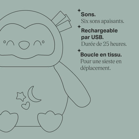 Mini peluche - TOMMEE TIPPEE - Ollie il gufo - Aiuto per dormire da viaggio - 6 suoni - Ricaricabile tramite USB - Lavabile in lavatrice
