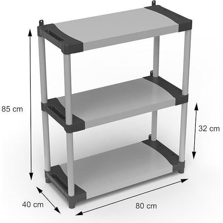 Scaffale in plastica - TOOD - 3 ripiani - Portata 80 kg per ripiano - 80x40x85 cm - Nero/grigio